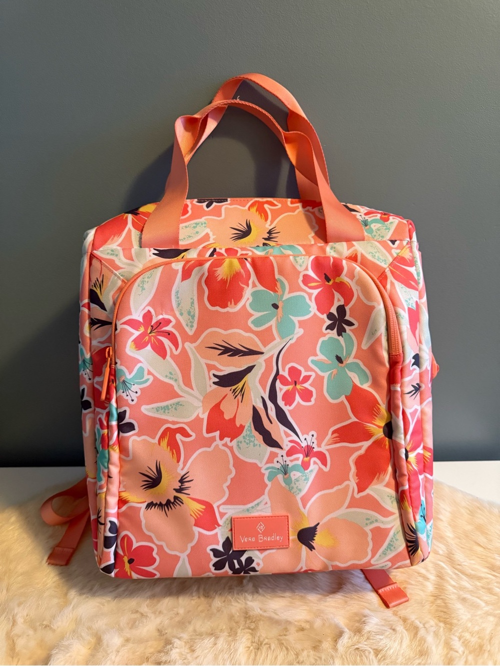 Vera Bradley Paradise Bright Coral Cooler Tote Backpack